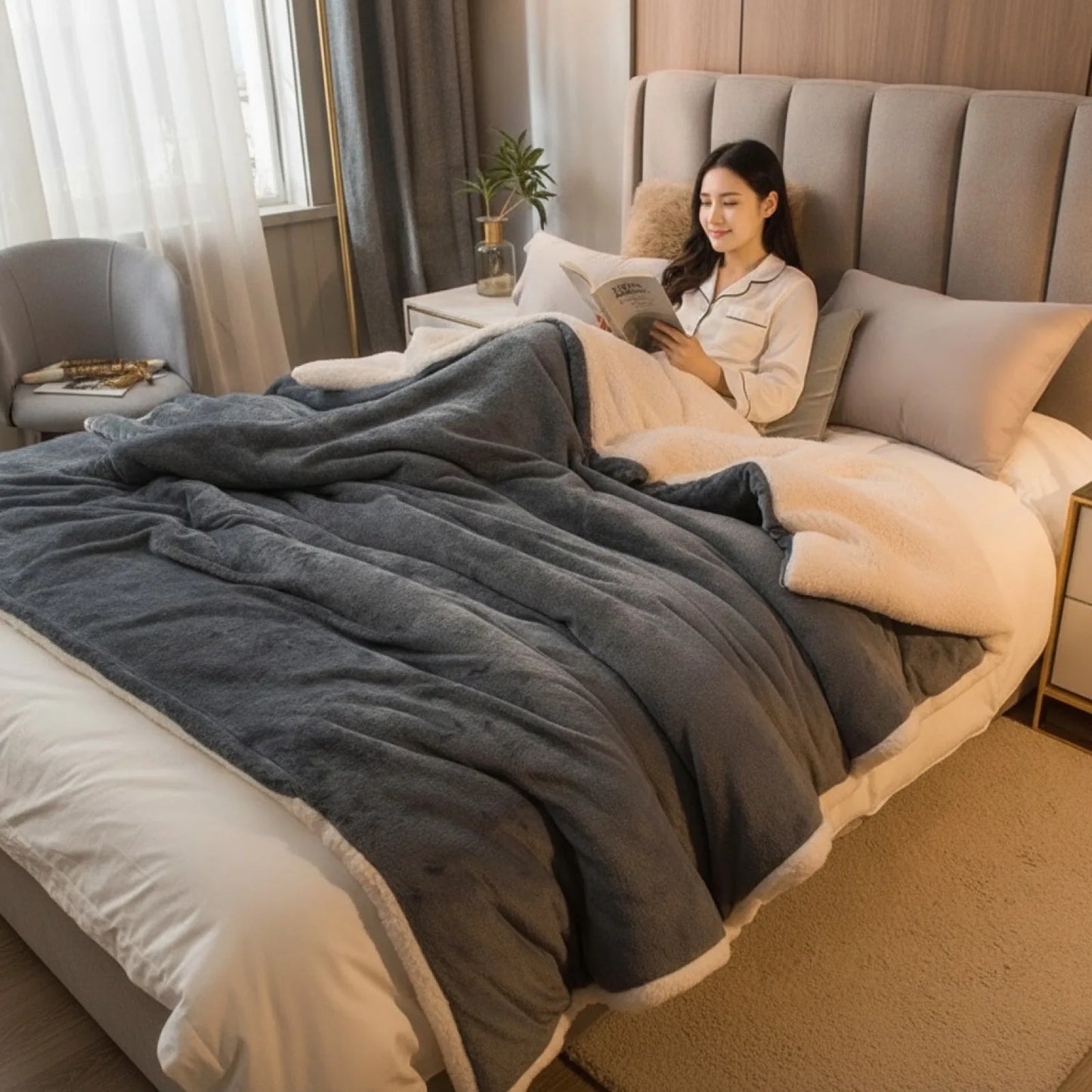 Couverture Laine Double Face Gris Foncé