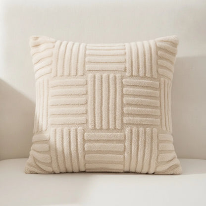 Housse Coussin Peluche Luxe Bohème Blanc Crème