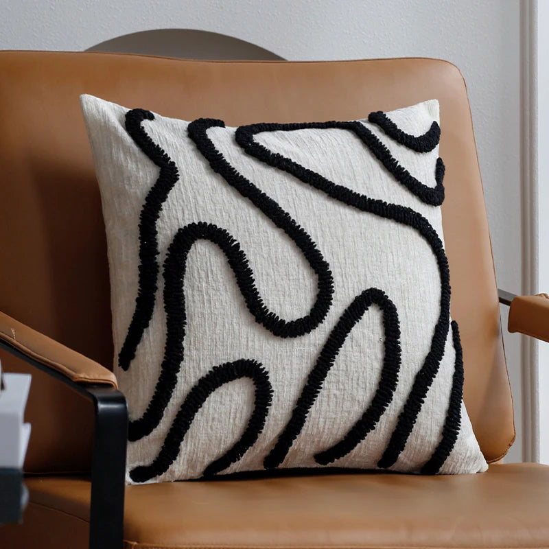 Housse de Coussin Chenille Brodée Boho 45x45
