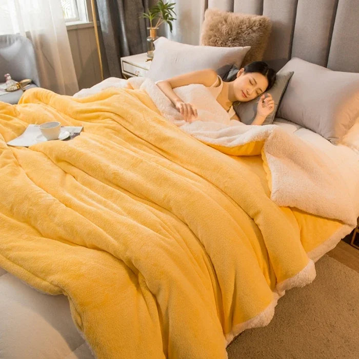 Couverture Laine Jaune Douillette - Chaleur Hivernale