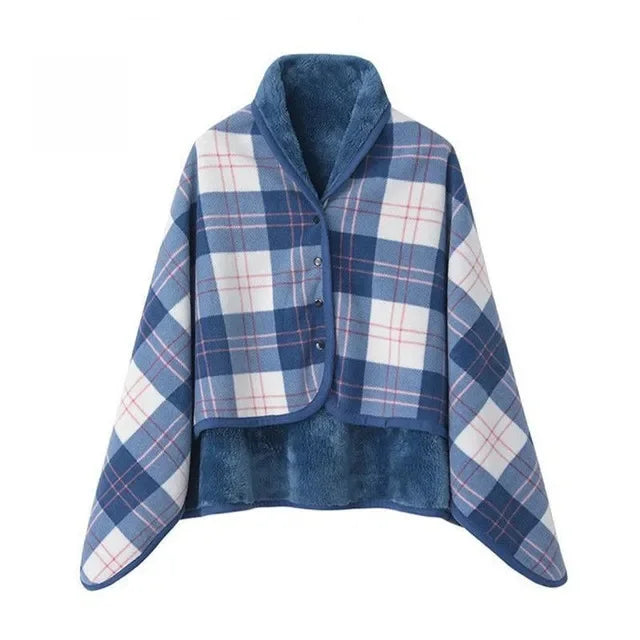 Poncho Plaid à Carreaux Doublé Sherpa