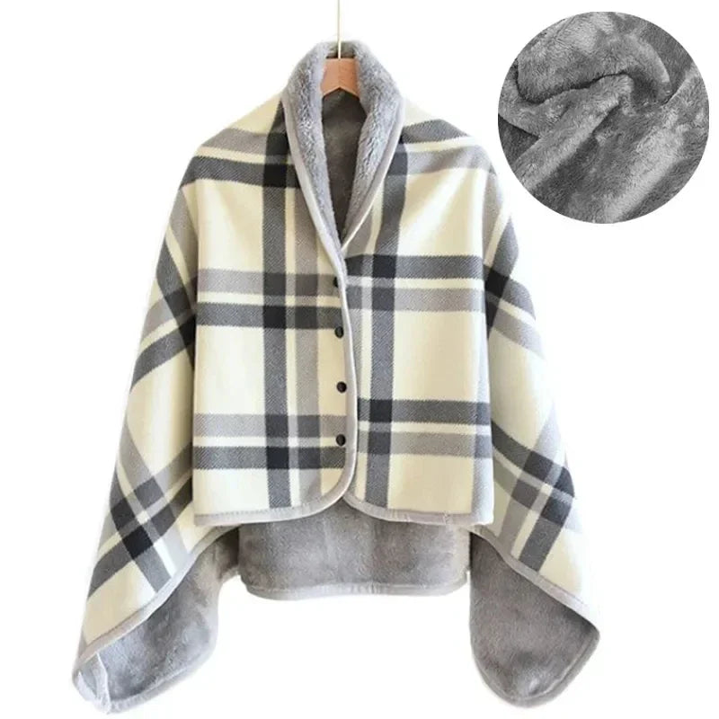 Poncho Plaid à Carreaux Doublé Sherpa