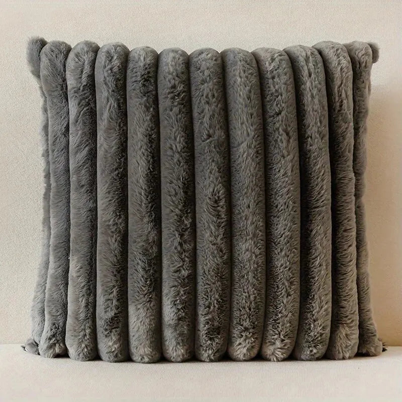 Taie d'Oreiller Velours Côtelé Rayé Gris 45x45 cm