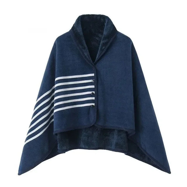 Poncho Plaid à Carreaux Doublé Sherpa