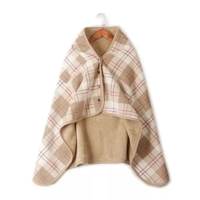 Poncho Plaid à Carreaux Doublé Sherpa
