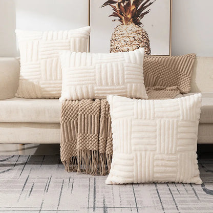 Housse Coussin Peluche Beige Bohème 45x45cm