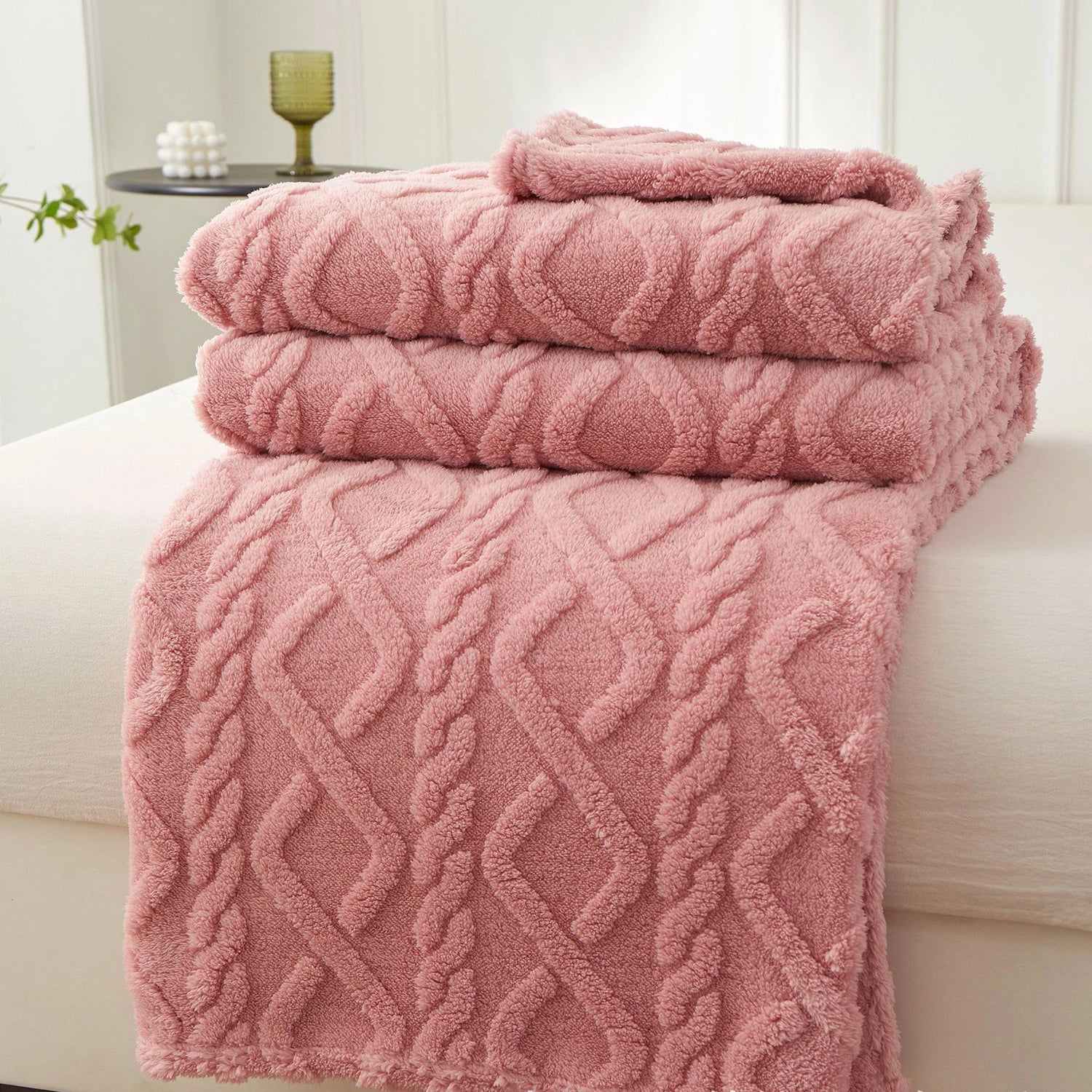 Couverture Sherpa Rose Douceur & Chaleur