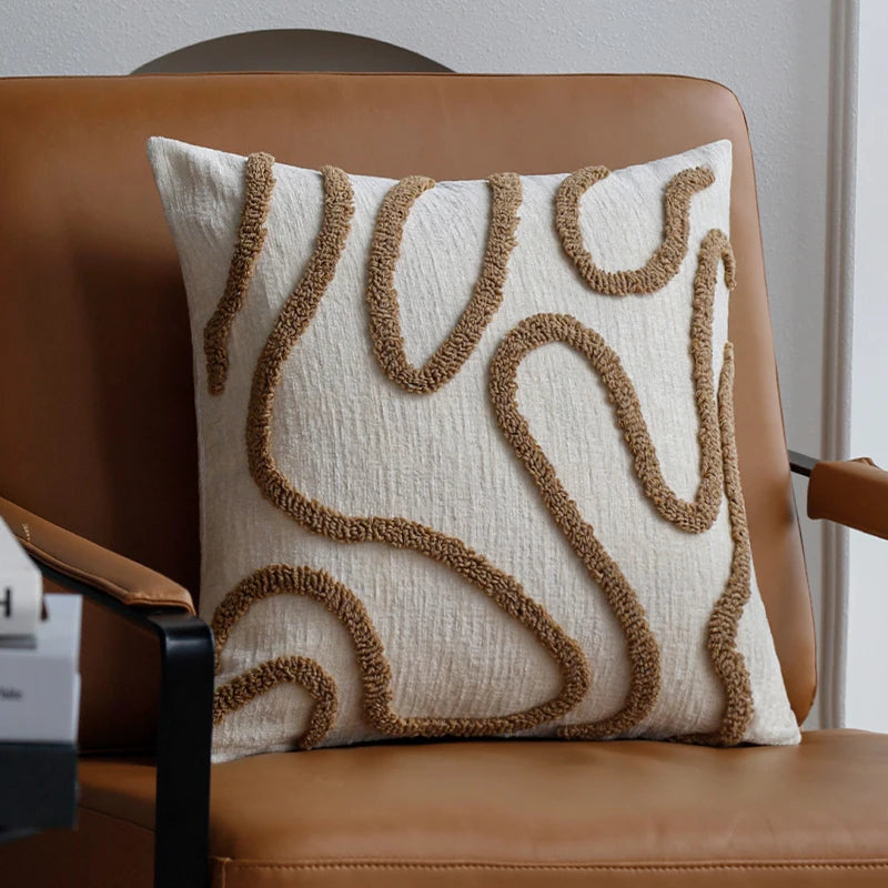 Housse de Coussin Chenille Brodée Boho 45x45