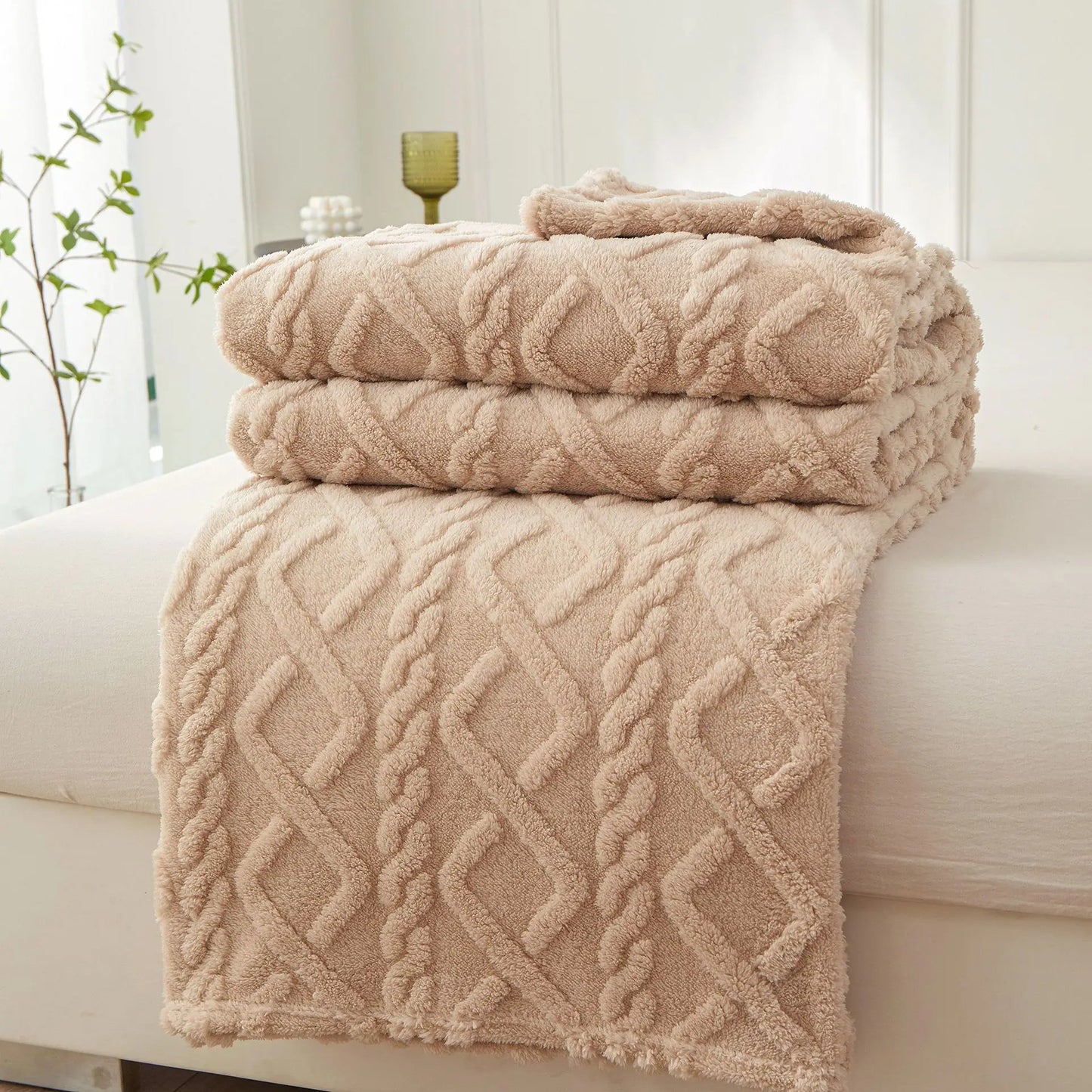Couverture Sherpa Douce et Chaude Khaki