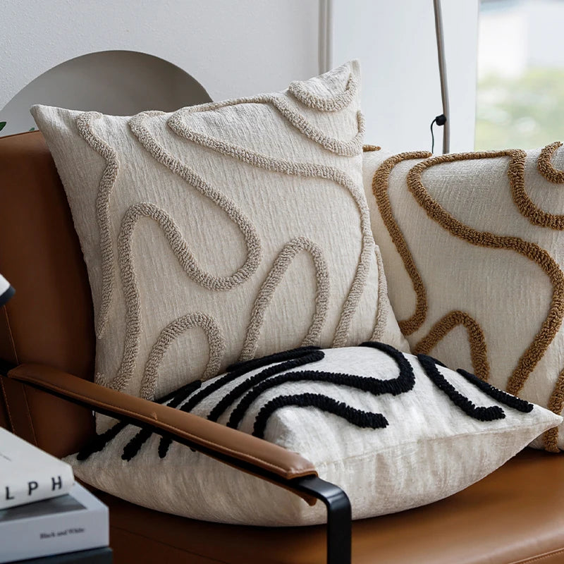 Housse de Coussin Chenille Brodée Boho 45x45