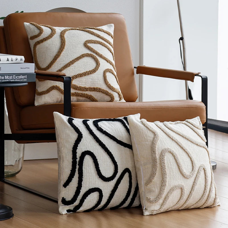 Housse de Coussin Chenille Brodée Boho 45x45