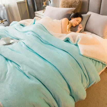 Couverture Laine Double Face Bleu Lac
