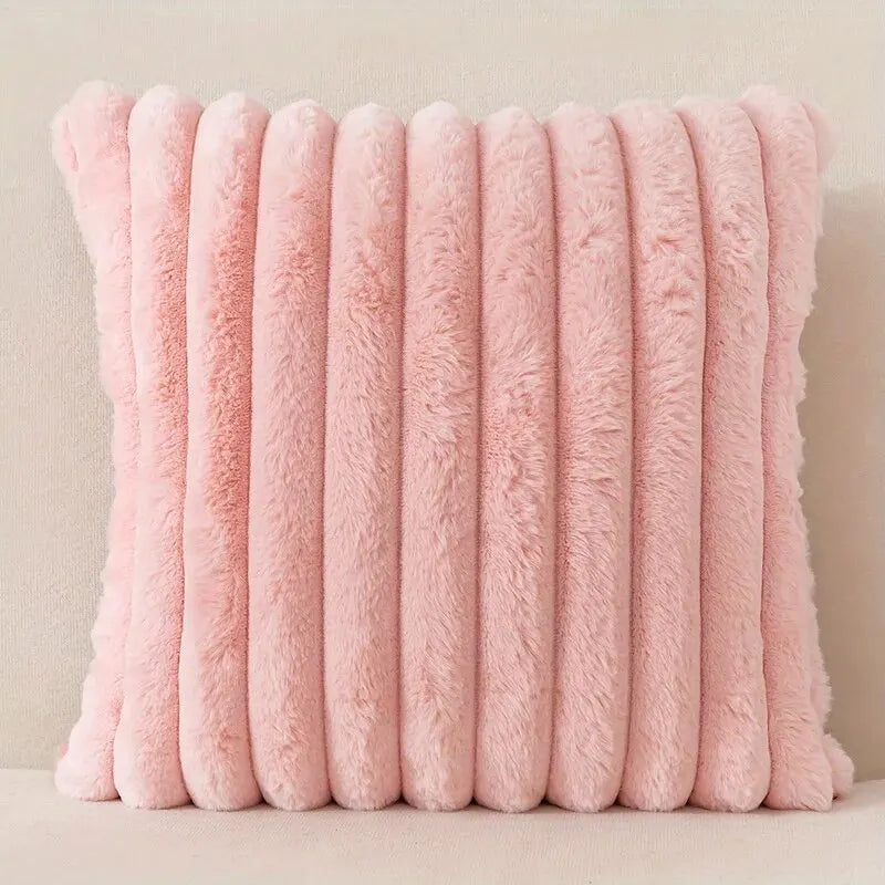 Taie d'oreiller Velours Côtelé Rayé Rose 45x45cm