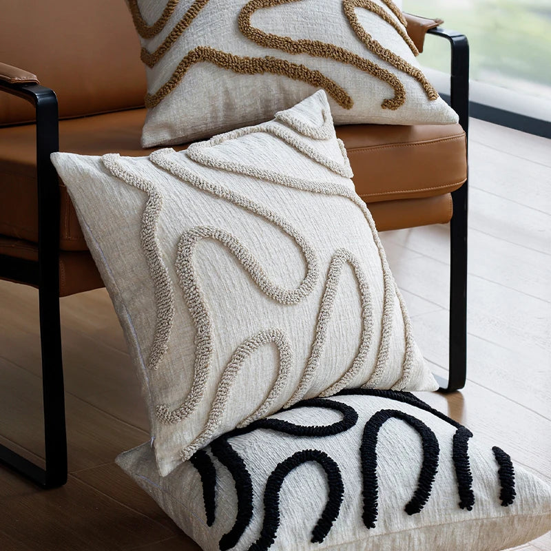 Housse de Coussin Chenille Brodée Boho 45x45