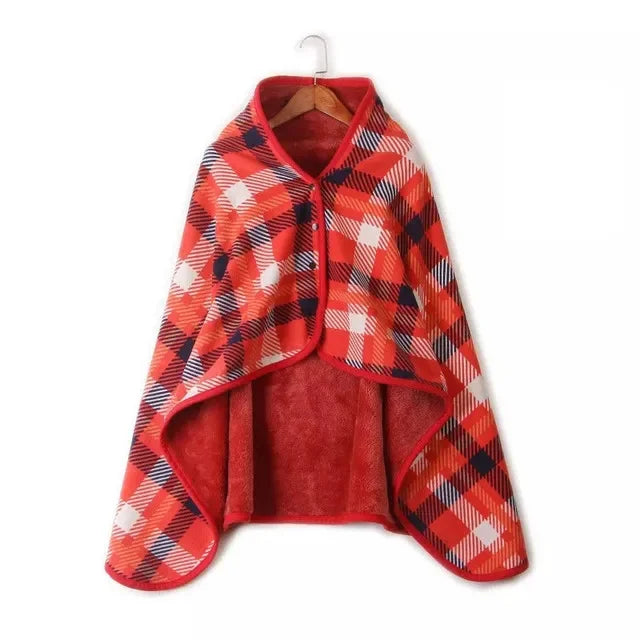 Poncho Plaid à Carreaux Doublé Sherpa