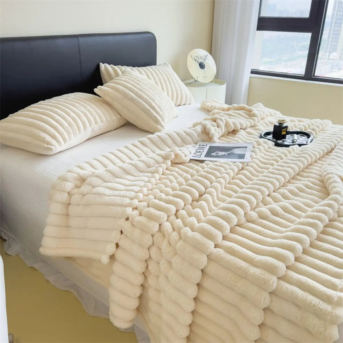 Couverture Rayée Épaisse Blanc Confort Douillet