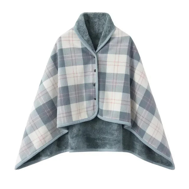 Poncho Plaid à Carreaux Doublé Sherpa