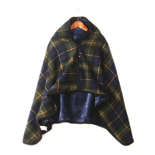 Poncho Plaid à Carreaux Doublé Sherpa