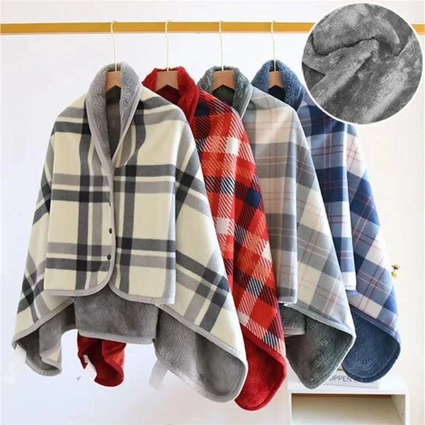 Poncho Plaid à Carreaux Doublé Sherpa