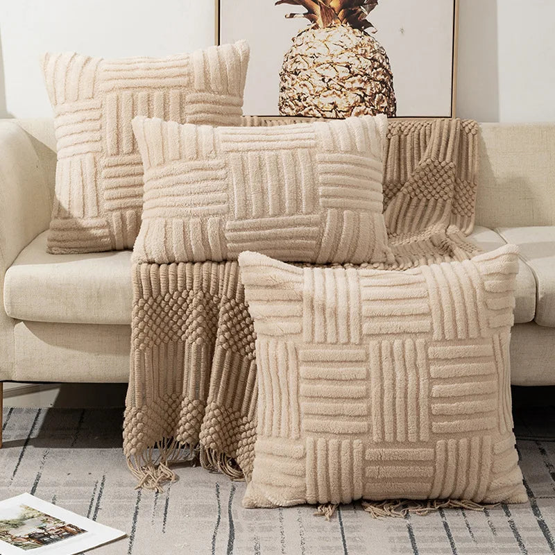 Housse Coussin Peluche Luxe Bohème Blanc Crème