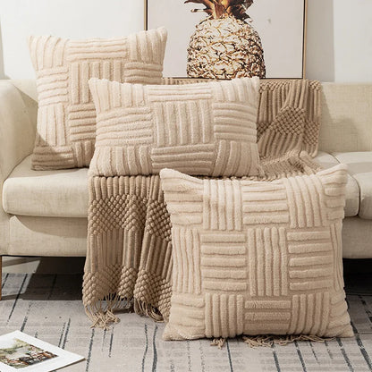 Housse Coussin Peluche Luxe Bohème Blanc Crème