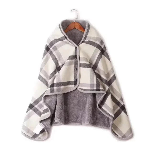 Poncho Plaid à Carreaux Doublé Sherpa