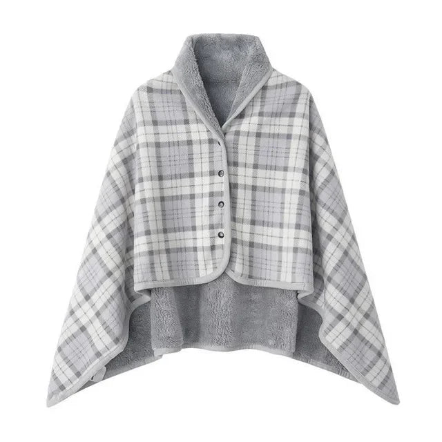 Poncho Plaid à Carreaux Doublé Sherpa