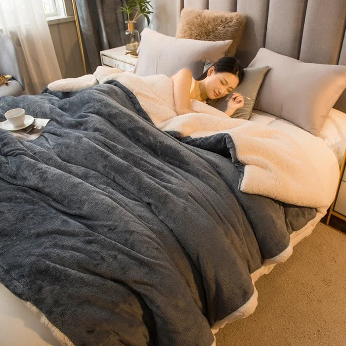 Couverture Laine Double Face Gris Foncé