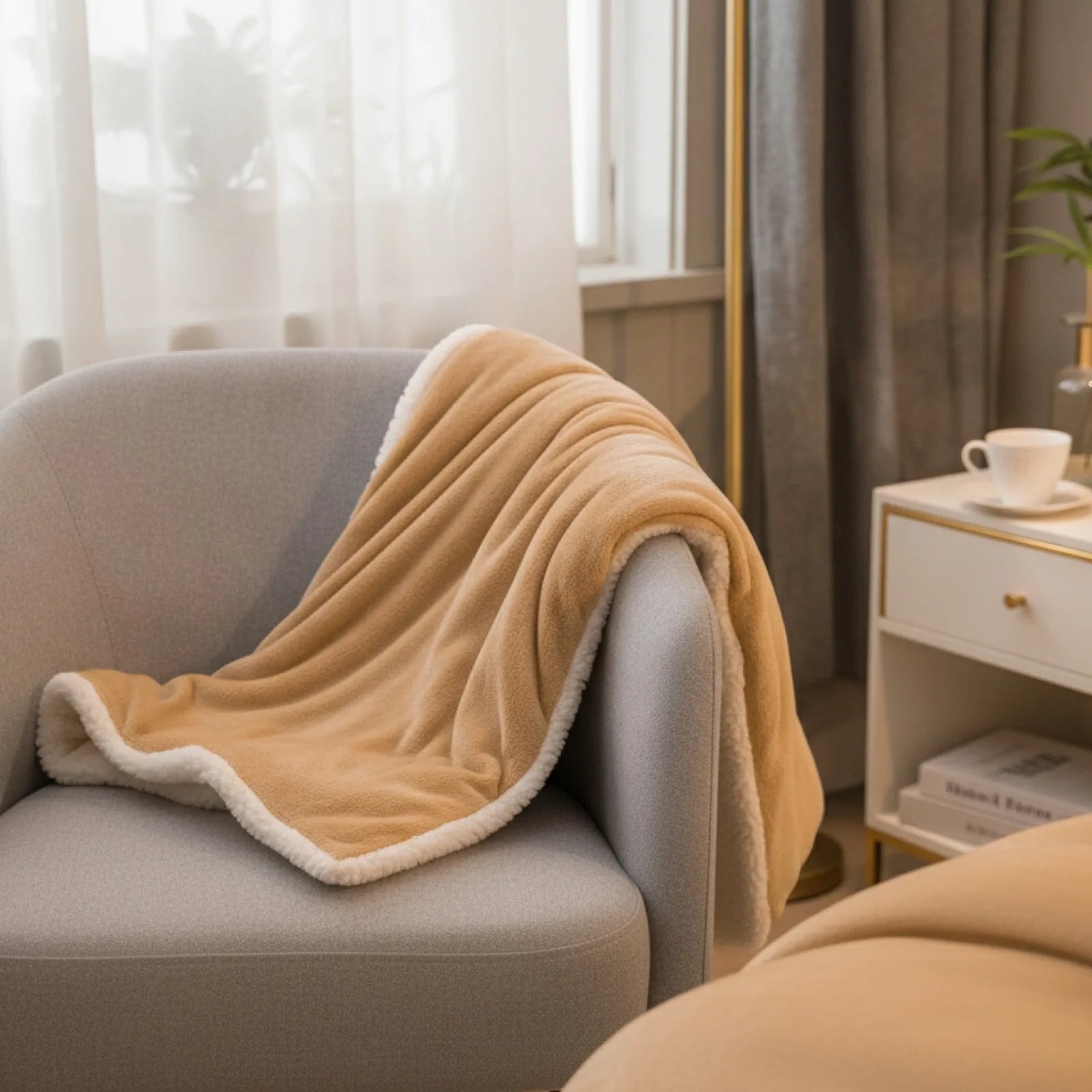 Couverture Laine Double Face Chaleur Hivernale Camel