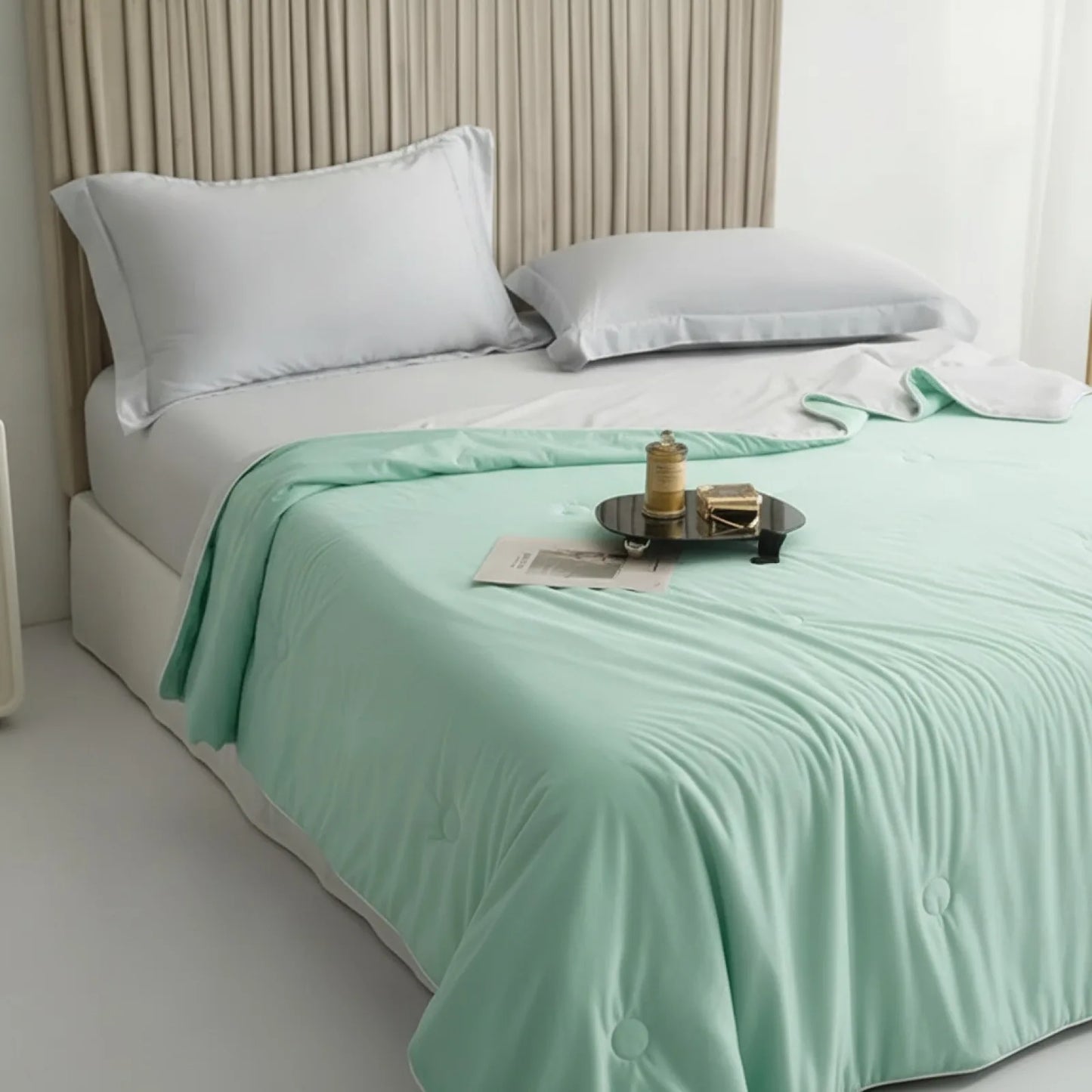 Couette d'été Soie Glacée Pure Aqua Green