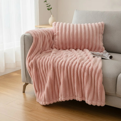 Couverture Rose Rayée Épaisse Multifonction