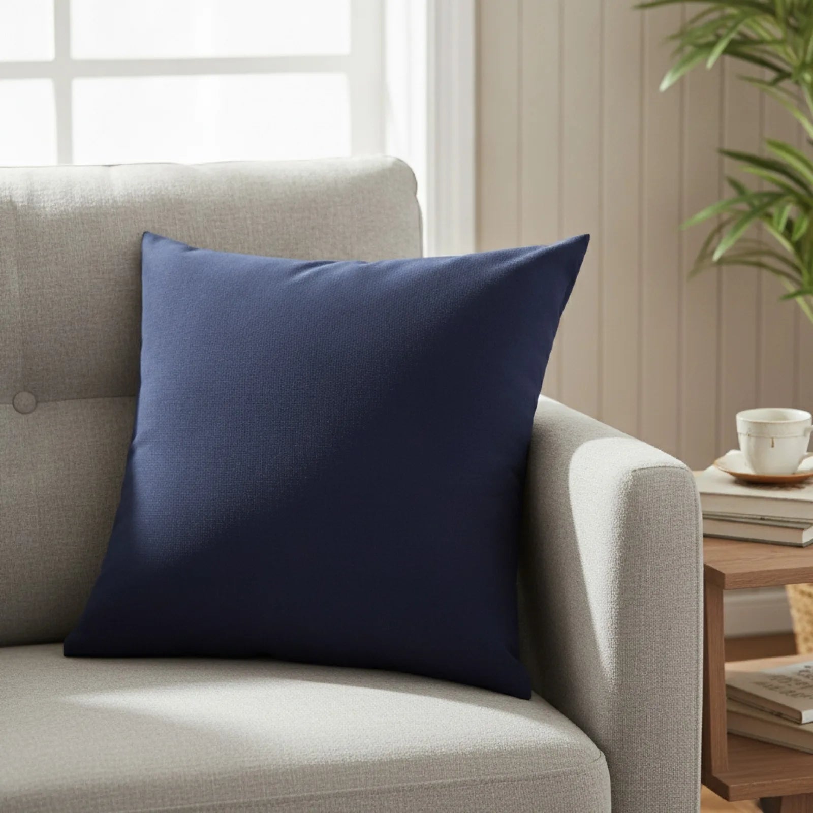 Housse Coussin Bleu Foncé Uni Élégant