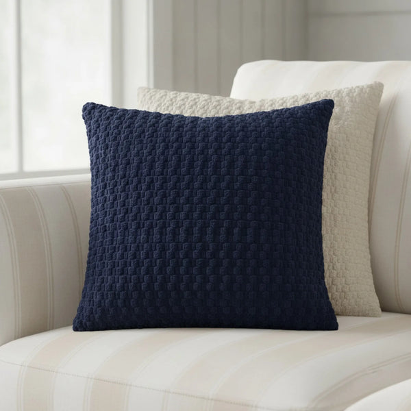 Housse Coussin Velours Côtelé Bohème Moderne Bleu Foncé