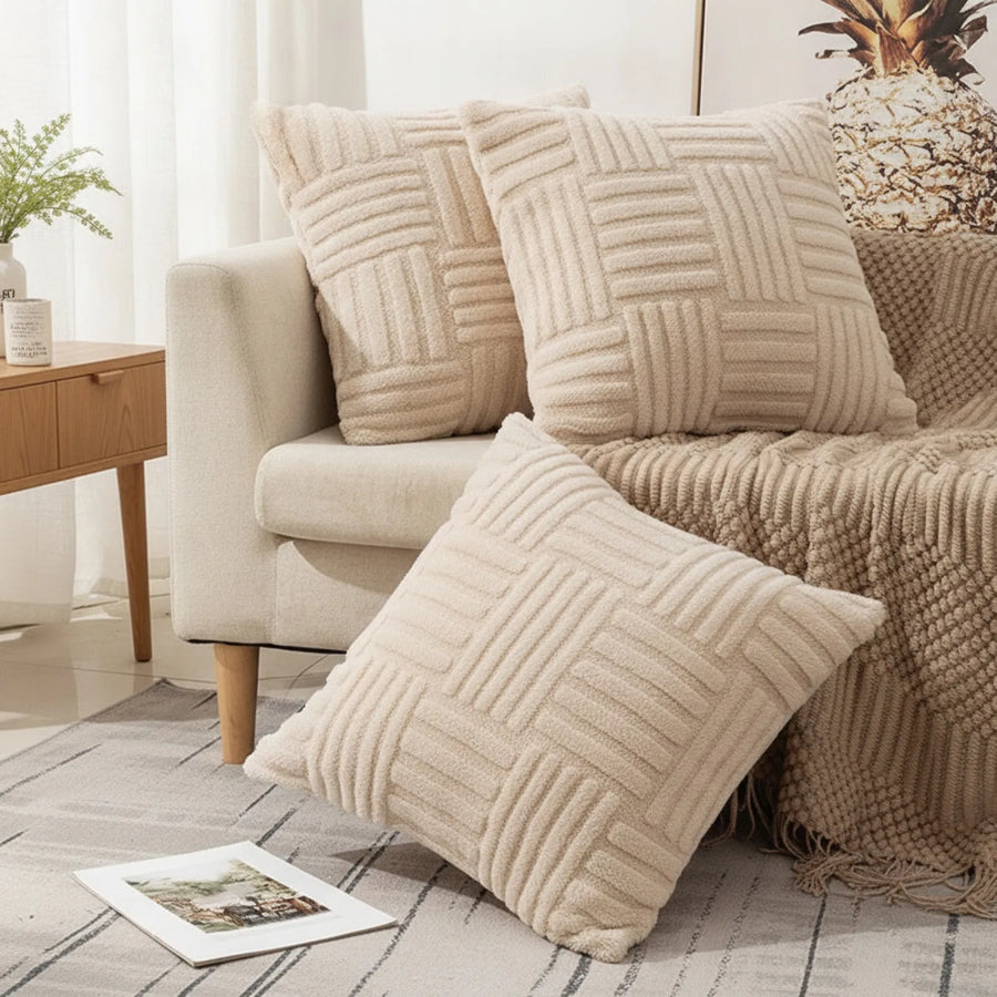 Housse Coussin Peluche Luxe Bohème Blanc Crème