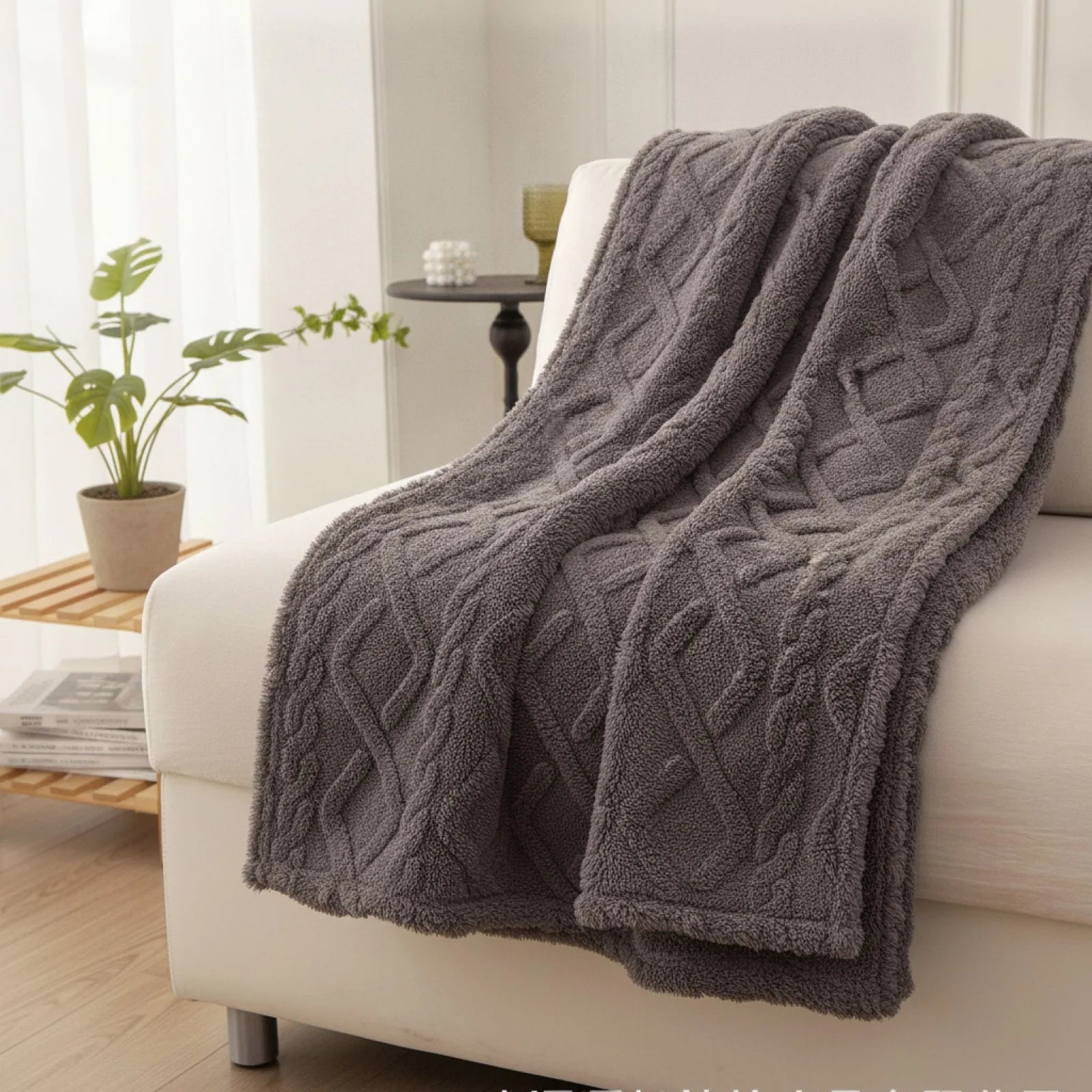 Couverture Sherpa Ultra-Douce Gris Foncé