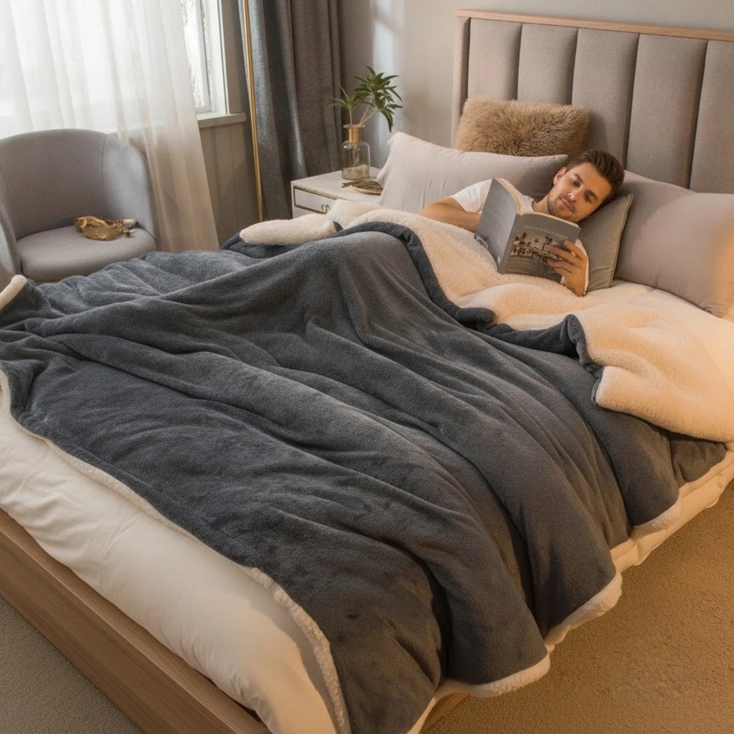Couverture Laine Double Face Gris Foncé
