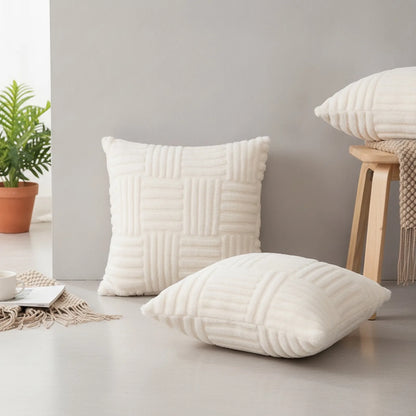 Housse Coussin Peluche Beige Bohème 45x45cm