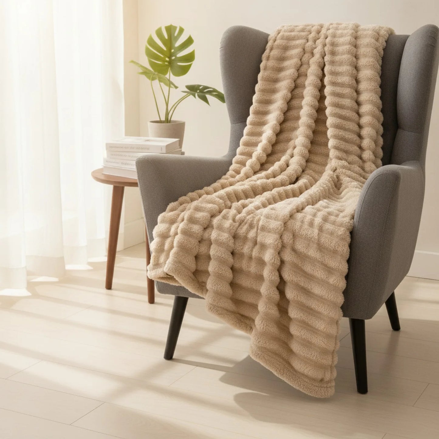 Couverture Rayée Kaki Foncé Douce et Polyvalente