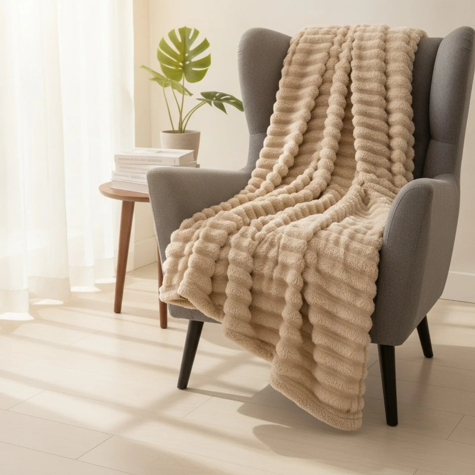 Couverture Rayée Kaki Foncé Douce et Polyvalente