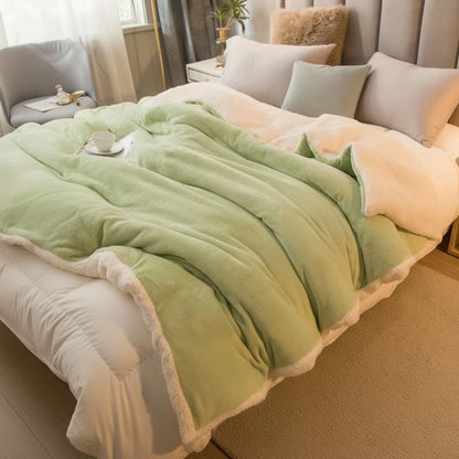 Couverture Laine Douillette Vert Clair Double Face