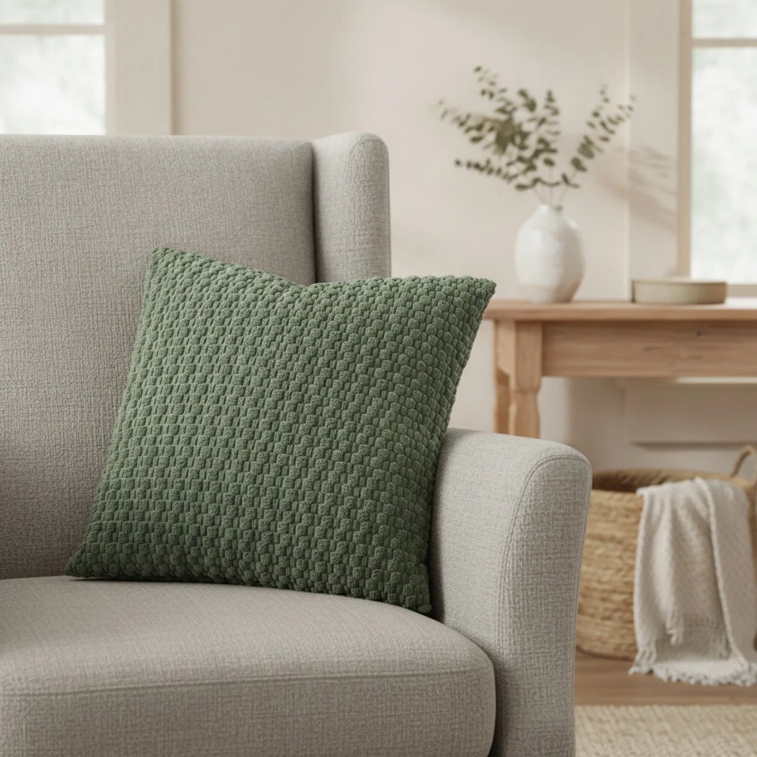 Housse Coussin Bohème Moderne Velours Côtelé Vert Foncé