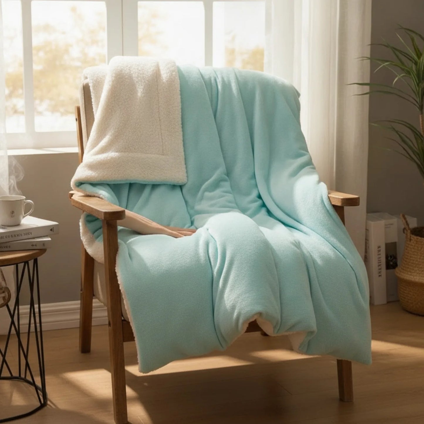 Couverture Laine Double Face Bleu Lac