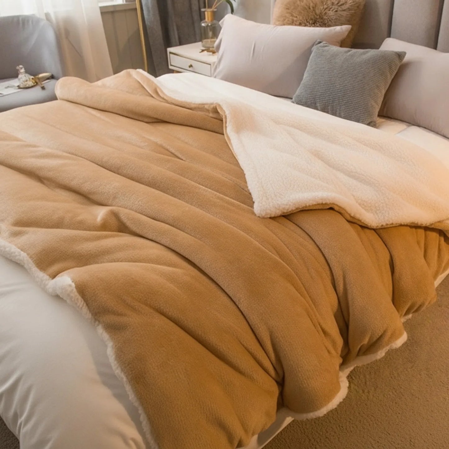 Couverture Laine Double Face Chaleur Hivernale Camel