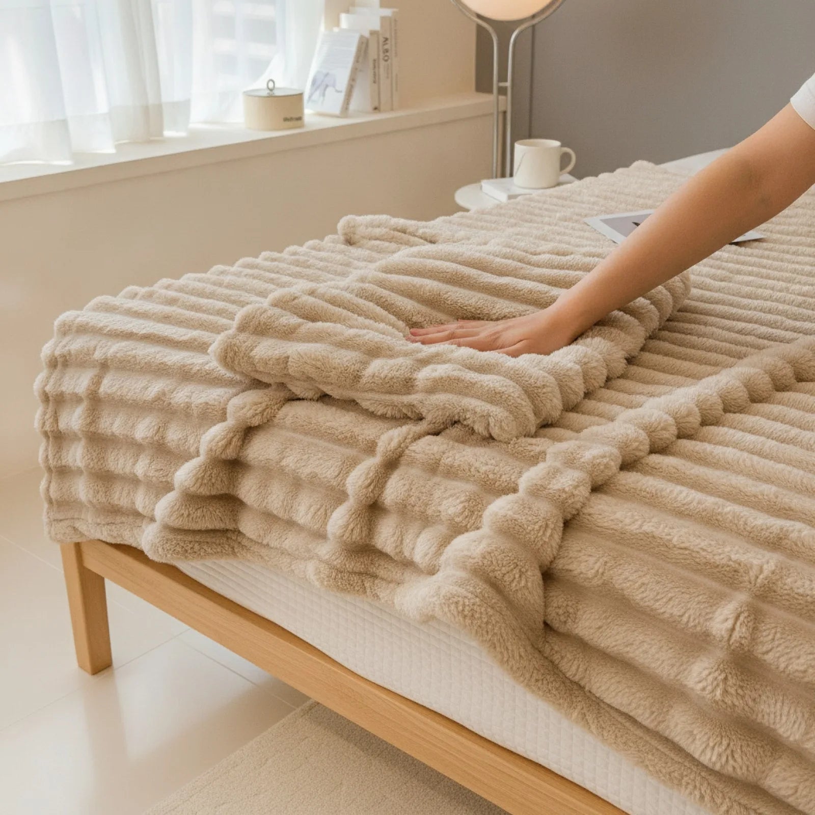 Couverture Rayée Kaki Foncé Douce et Polyvalente