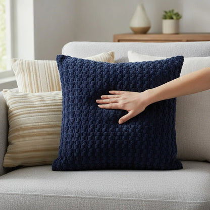 Housse Coussin Velours Côtelé Bohème Moderne Bleu Foncé