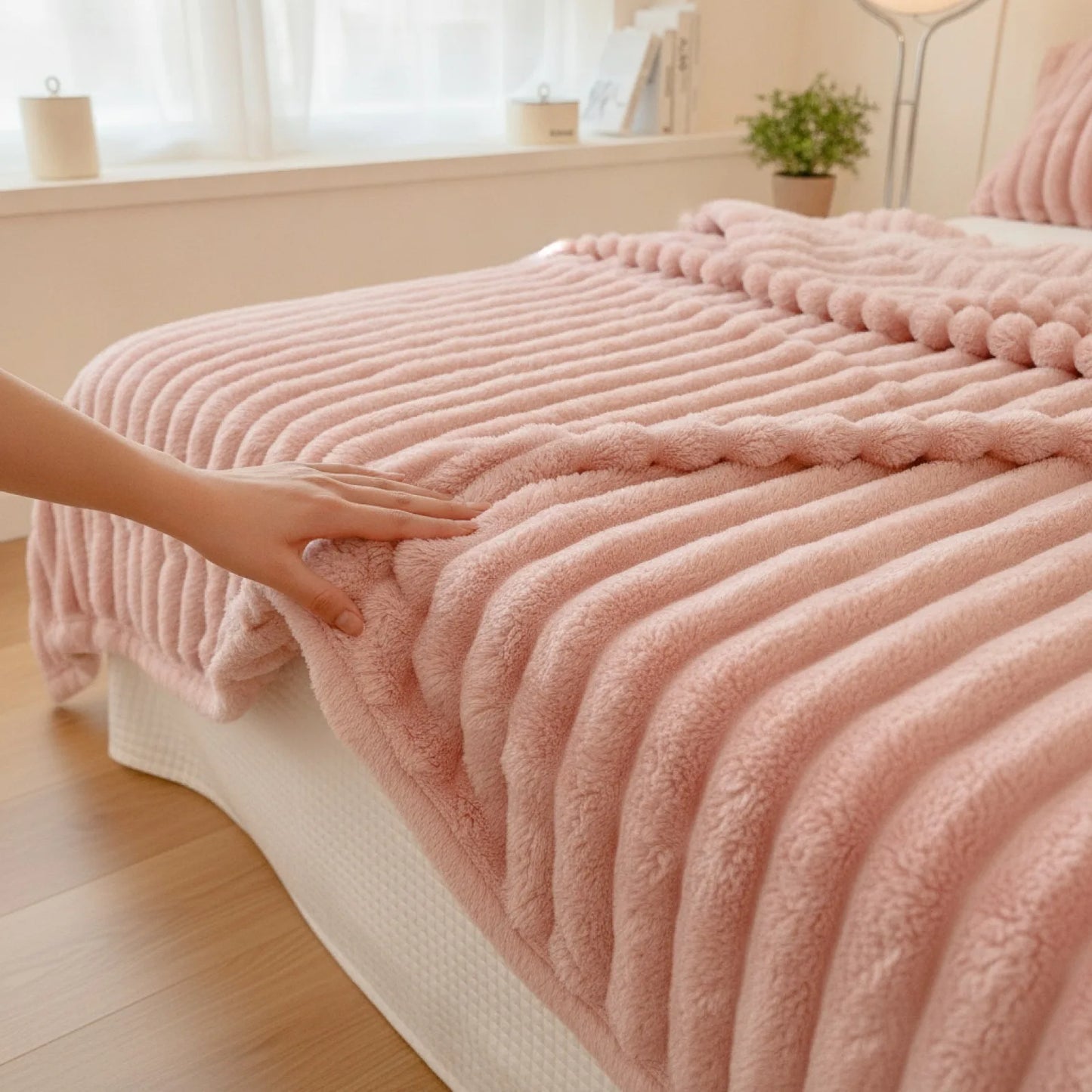 Couverture Rose Rayée Épaisse Multifonction