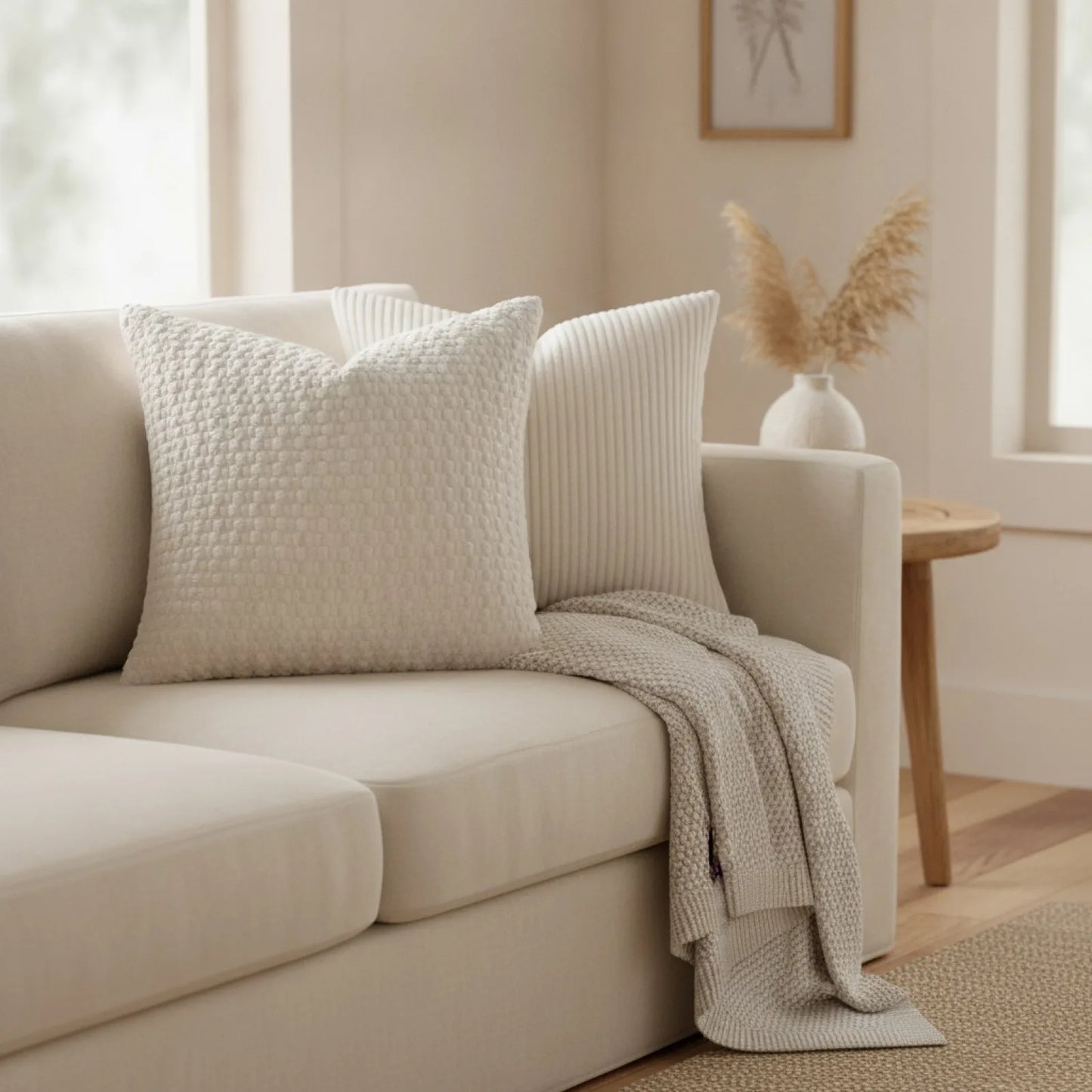 Housse Coussin Velours Côtelé Bohème Moderne Rayé