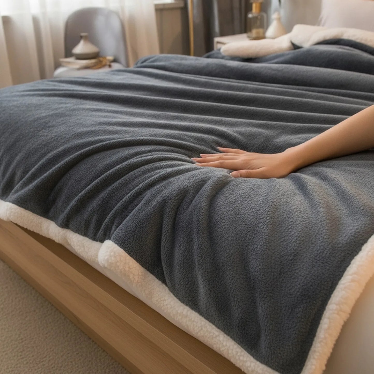 Couverture Laine Double Face Gris Foncé