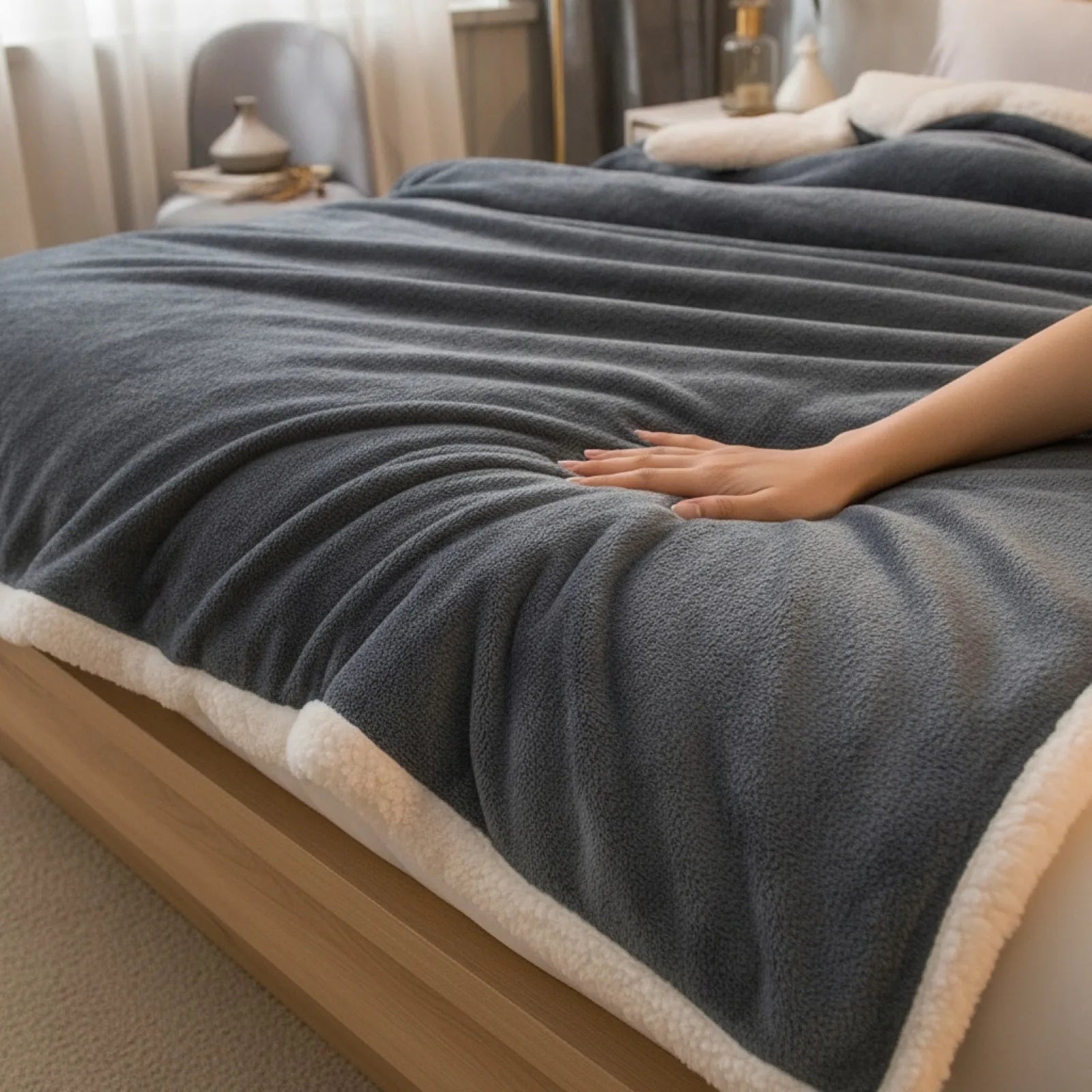 Couverture Laine Double Face Gris Foncé
