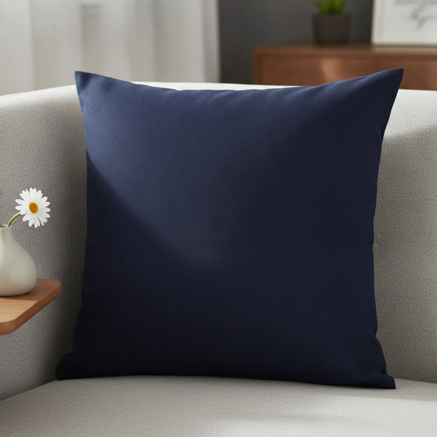 Housse Coussin Bleu Foncé Uni Élégant